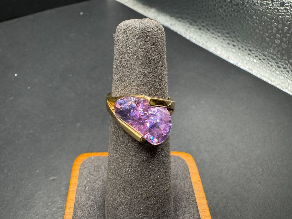 Vtg 925 Sterling Silver Gold Vermeil Lavender Purple Trillion Cocktail Ring Sz 5